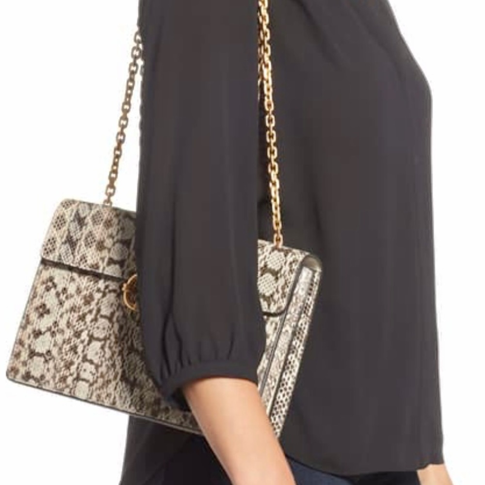 Tory Burch Gemini Gray Snakeskin Embossed Bag - Picture 2 of 14